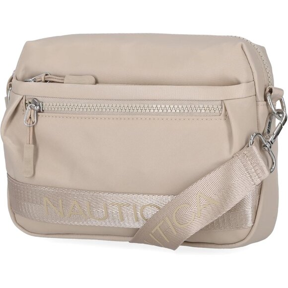 Handbags - Women's Cream Nylon Bean Crossbody Belt Bag Adjustable Shoulder Strap Zipper